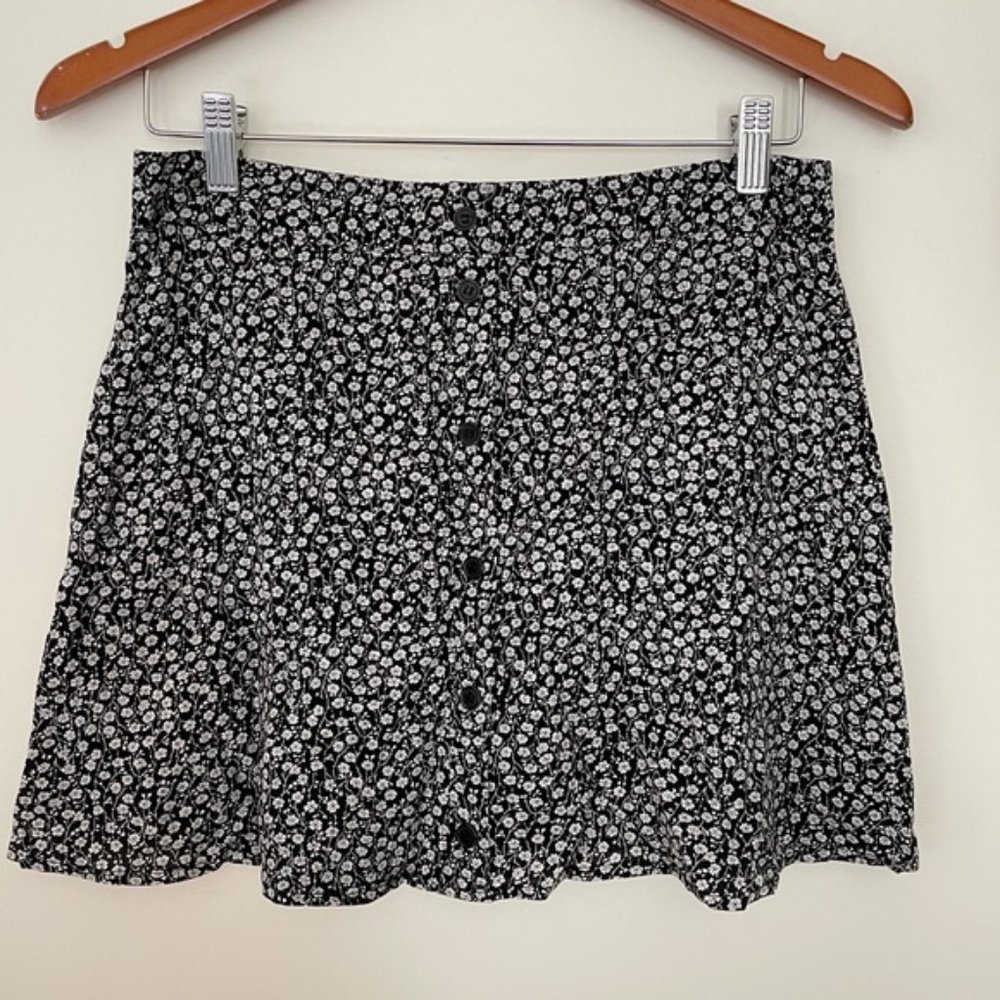 Re:Named Black and White Ditsy A-Line Floral Skirt